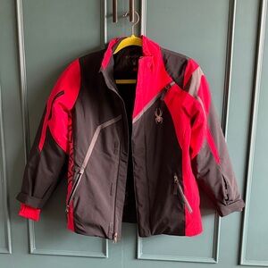 Spyder Kids Black and Red Colorblocked Ski Jacket, size 12 boys EUC